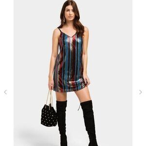 As U Wish Juniors Sequin Strap Tank Dress Medium